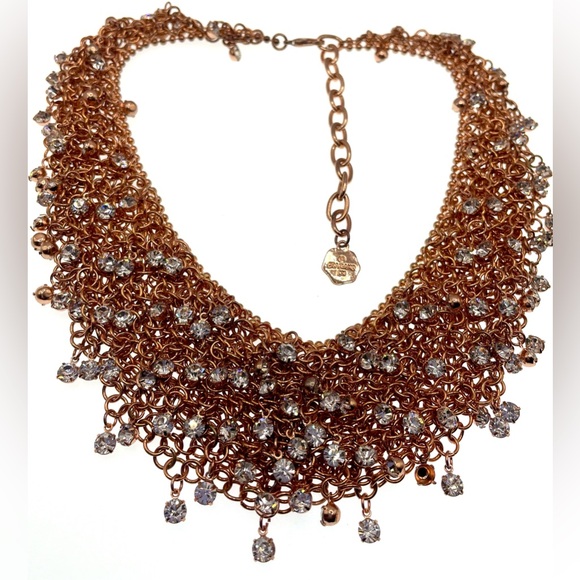 Vintage Jewelry - Outstanding Signed Graziano Gold Tone Cubic Zirconia Crystal Bib Necklace